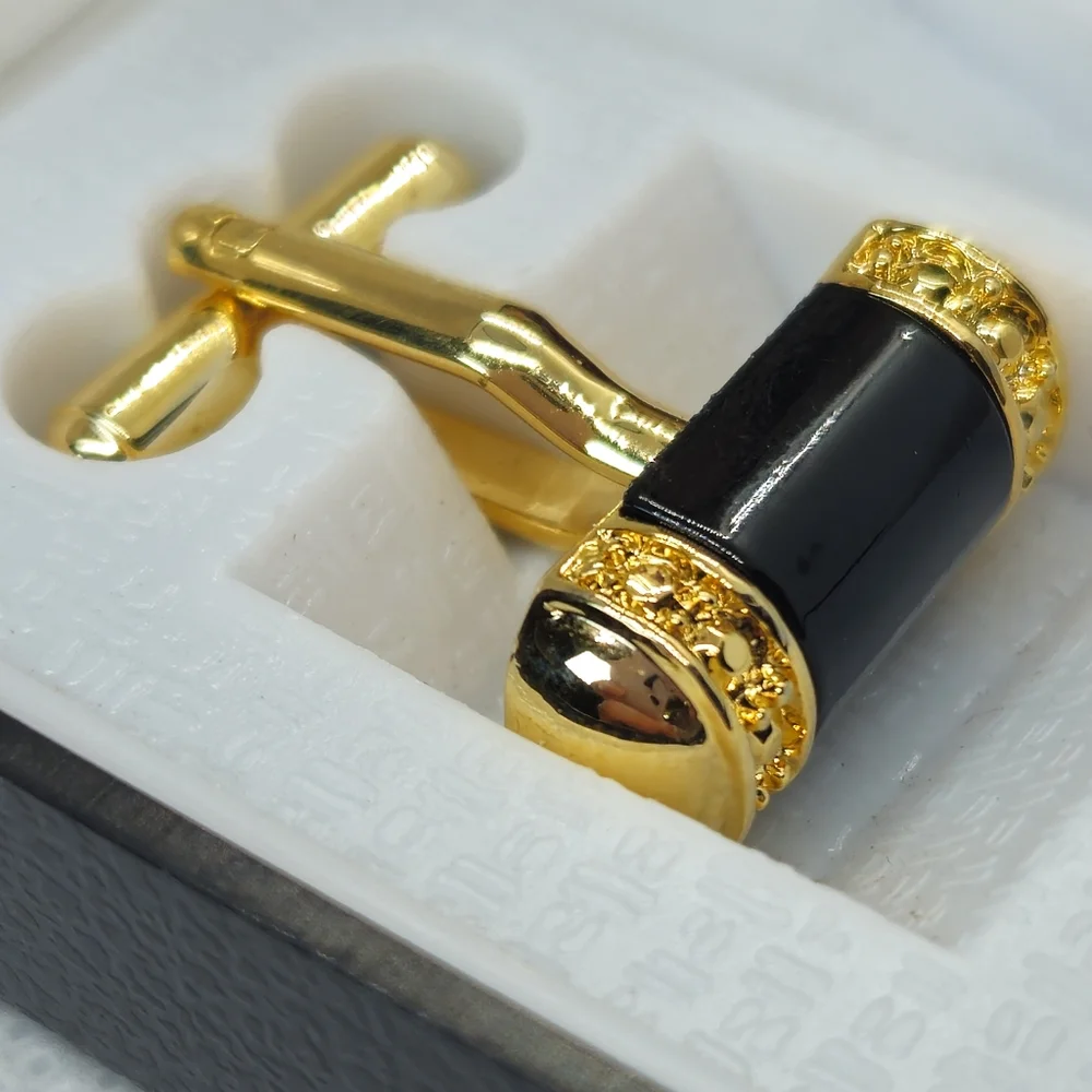 Gold Plated Black Cylinder Cuff Links Designer High End Cuff Links
